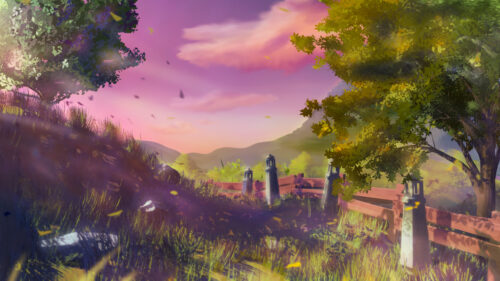 Anime Inspired Sunset Countryside Landscape for Desktop Wallpaper