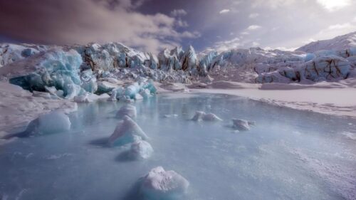 Breathtaking Glacial Ice Landscape with Frozen Lake 4K Desktop Wallpaper