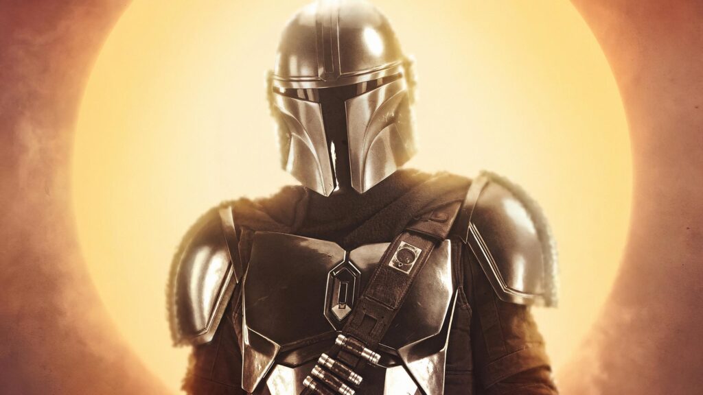 The Mandalorian Cinematic Helmet Portrait 4K Desktop Wallpaper