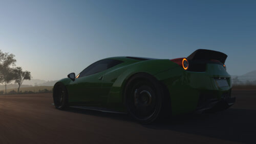 Modified Green Ferrari 458 Italia Widebody on Open Road 4K Wallpaper