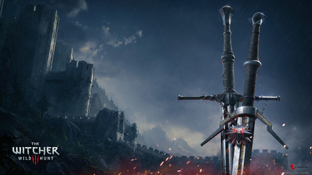 The Witcher 3 Wild Hunt Swords and Medieval Fortress 4K Desktop Wallpaper