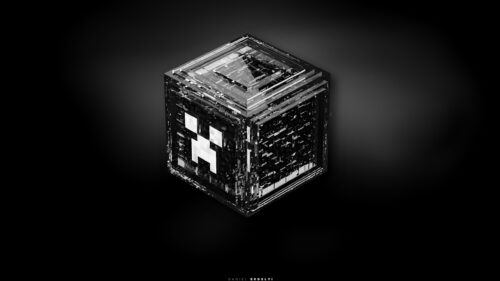 Abstract Minecraft Creeper Glass Cube Minimalist Dark 4K Desktop Wallpaper
