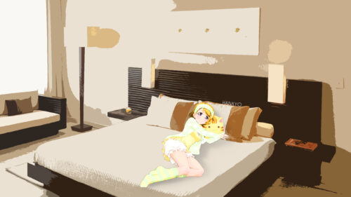 Hanayo Koizumi Anime Girl Resting on a Luxury Hotel Bed Desktop Wallpaper