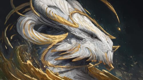 Majestic White Dragon with Golden Accents Fantasy Art Desktop Wallpaper