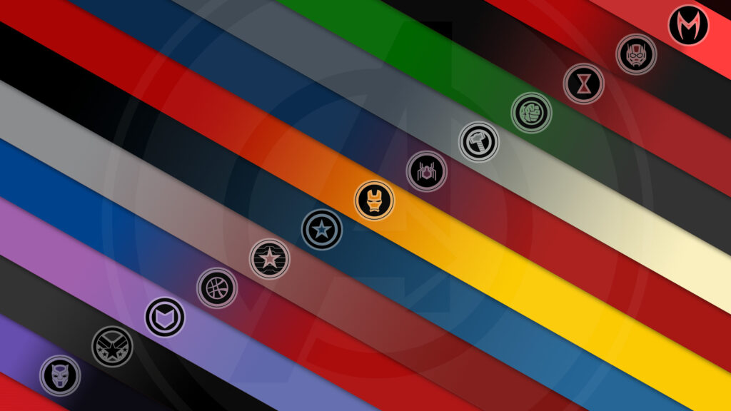 Minimalist Marvel Avengers Symbols Diagonal Colorful 4K Desktop Wallpaper