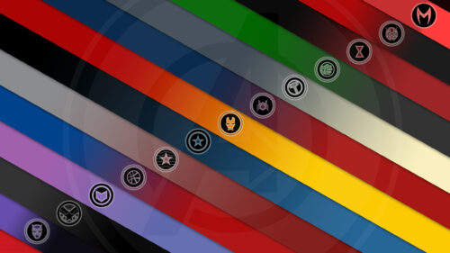 Minimalist Marvel Avengers Symbols Diagonal Colorful 4K Desktop Wallpaper