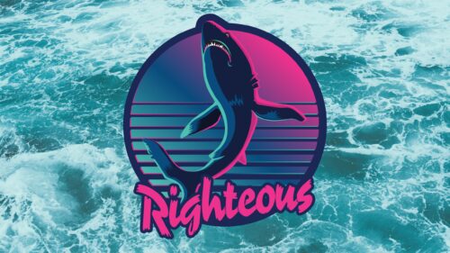 Retro Synthwave Shark Design with Ocean Waves Background 4K Wallpaper
