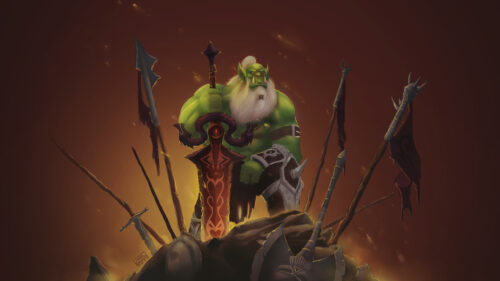 Epic Fantasy Orc Warrior with Glowing Sword Desktop Wallpaper
