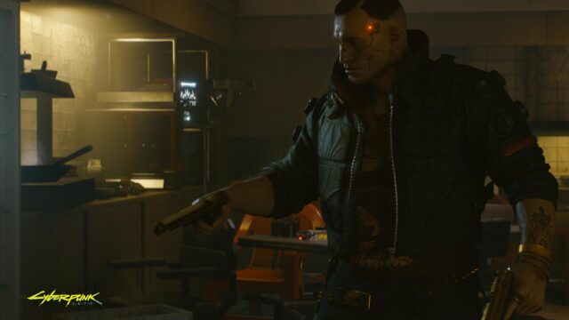 Jackie Welles Holding Handgun in Cyberpunk 2077 PC Wallpaper