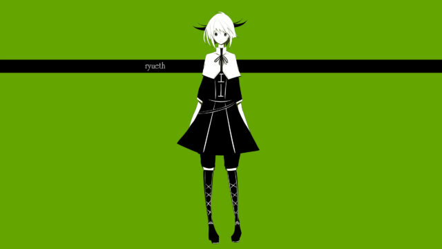 Minimalist Anime Style Character Illustration with Green Backdrop Desktop Wallpaper