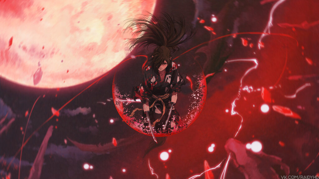 Hyakkimaru Dororo Red Blood Moon Anime Warrior 4K Desktop Wallpaper