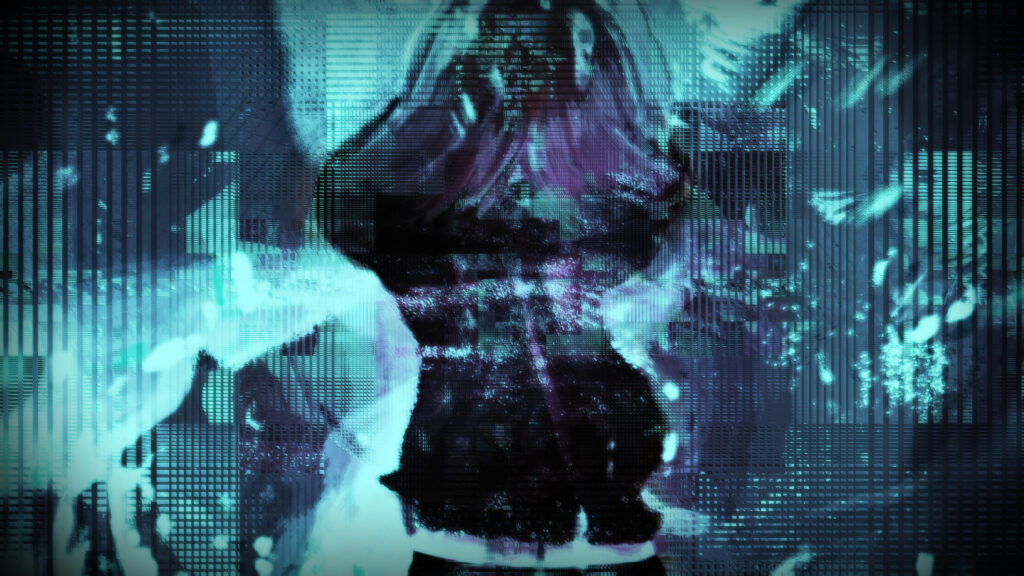 Abstract Cyberpunk Anime Girl Silhouette with Glitch Effect 4K Desktop Wallpaper