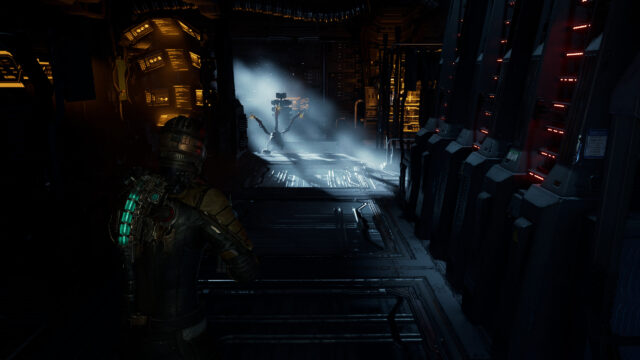 Isaac Clarke Confronting a Necromorph in Dead Space Remake Desktop Wallpaper