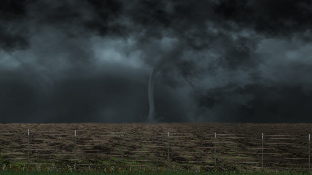 Dramatic Supercell Tornado Over Desolate Landscape 4K Desktop Wallpaper