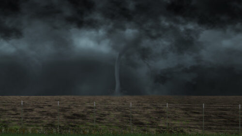 Dramatic Supercell Tornado Over Desolate Landscape 4K Desktop Wallpaper