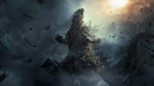 Godzilla Minus One Roaring Amidst Storm and Destruction 4K Desktop Wallpaper