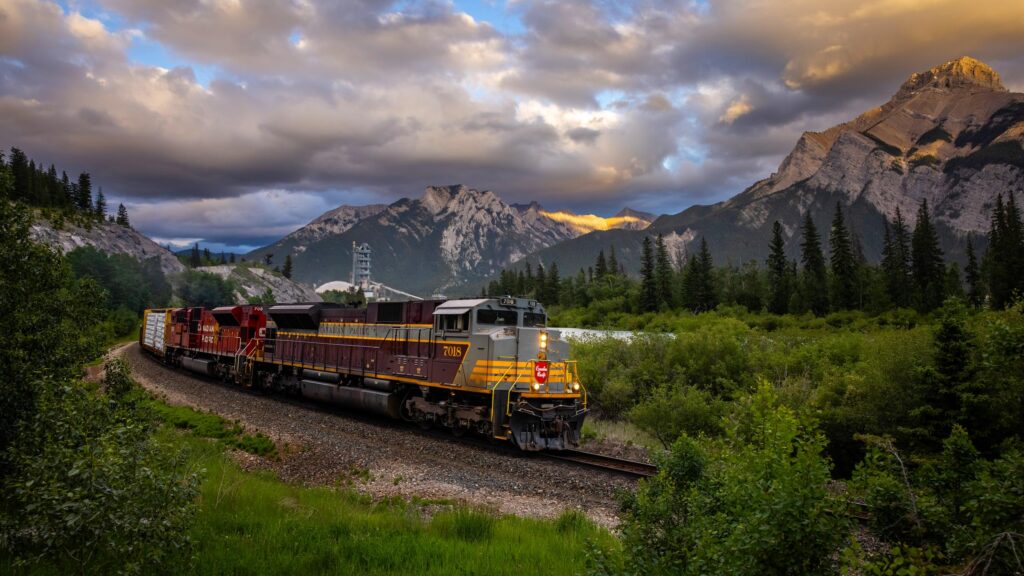 Stunning Canadian Pacific Locomotive Mountain Landscape Desktop Wallpaper