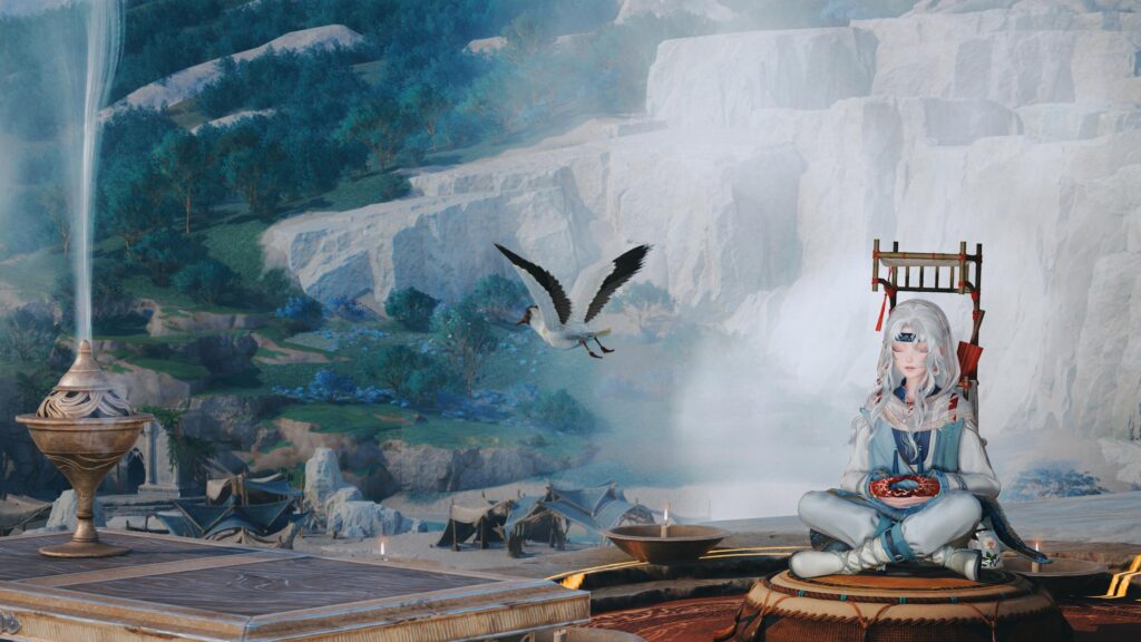Anime Warrior Meditating in Serene Mountain Landscape 4K PC Wallpaper