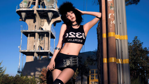 Stylish Fashion Model in Edgy Urban Streetwear Desktop Wallpaper
