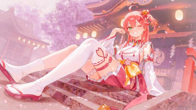 Sakura Miko Hololive Anime Girl at Shrine 4K Desktop Wallpaper