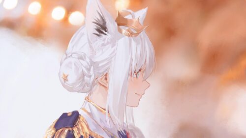 Anime Girl with White Hair and Crown Profile View Desktop Wallpaper