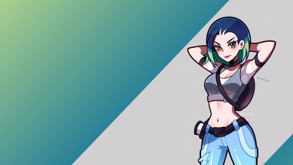 Anime Girl Stretching Minimalist Art Desktop Wallpaper
