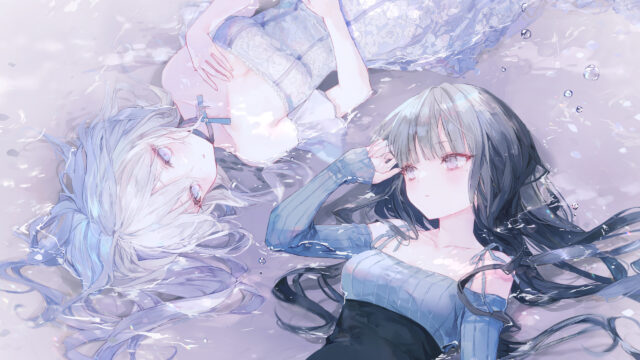 Two Anime Girls Floating in Water Aesthetic Desktop Wallpaper