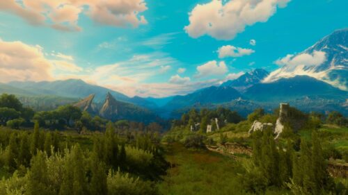 Breathtaking Fantasy Mountain Valley with Ancient Ruins 4K Desktop Wallpaper