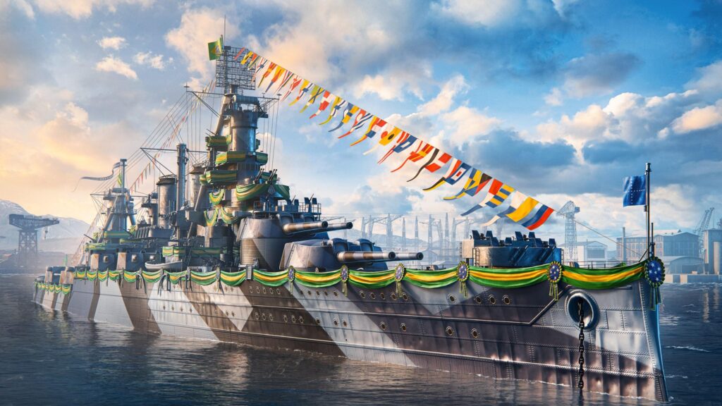 Brazilian Navy Battleship Decorated for Celebration 4K Desktop Wallpaper