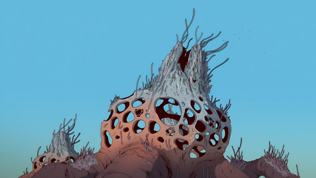Surreal Alien Landscape with Porous Geological Formations 4K Desktop Wallpaper
