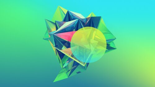 Abstract Geometric Crystal Prism Shape with Yellow Circle 4K Desktop Wallpaper