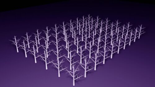 Minimalist Geometric Forest with White Bare Trees on Purple Background Desktop Wallpaper