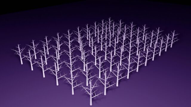 Minimalist Geometric Forest with White Bare Trees on Purple Background Desktop Wallpaper