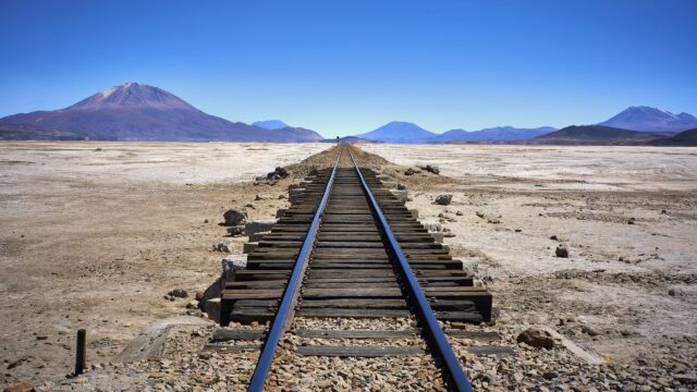 Stunning Railroad Through the Arid Bolivian Desert Landscape 4K Wallpaper