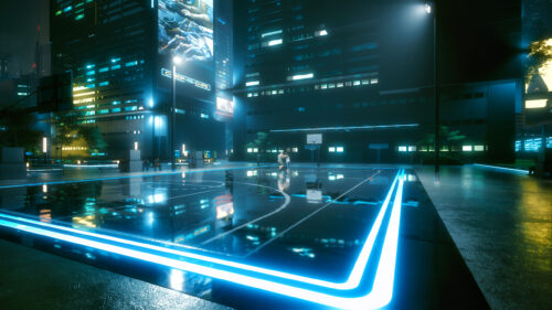 Cyberpunk Neon Basketball Court at Night 4K Desktop Wallpaper