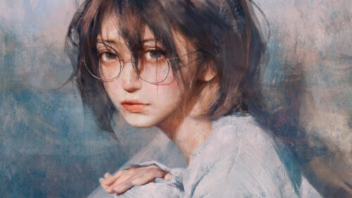 Dreamy Digital Painting of a Young Woman with Glasses Desktop Wallpaper