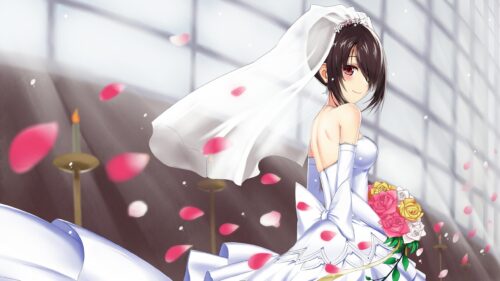 Beautiful Anime Bride in White Wedding Dress Desktop Wallpaper