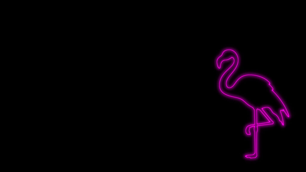 Minimalist Pink Neon Flamingo Silhouette on Black Background 4K Wallpaper