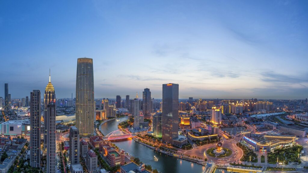 Breathtaking Tianjin City Skyline Aerial View Sunset PC Wallpaper