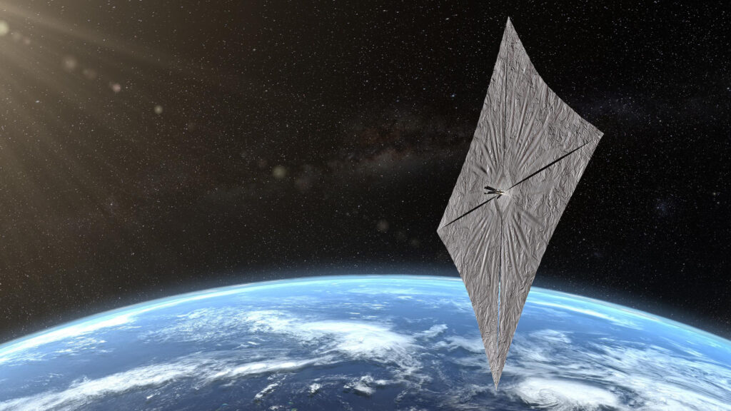 Solar Sail Spacecraft Orbiting Earth 4K Desktop Wallpaper