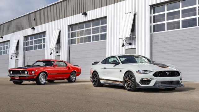 Classic and Modern Ford Mustang Mach 1 Evolution Desktop Wallpaper