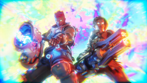 Dual Character Cyberpunk Action Combat 4K Desktop Wallpaper