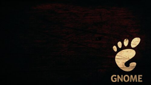 Minimalist GNOME Logo on Dark Wooden Texture Desktop Wallpaper
