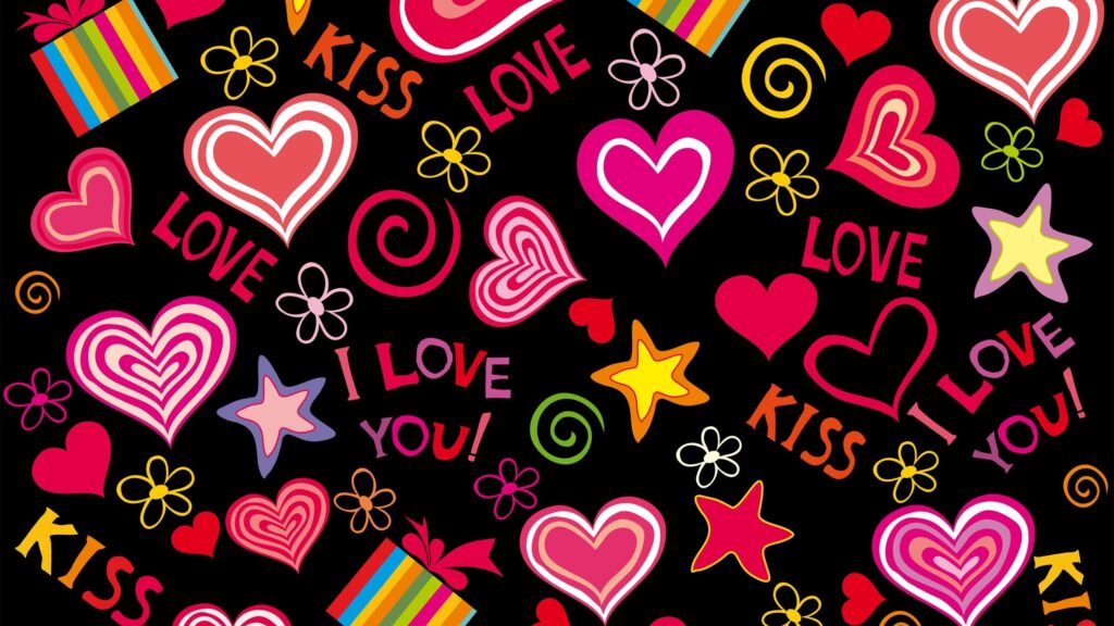Vibrant Love and Hearts Pattern Artistic Desktop Wallpaper