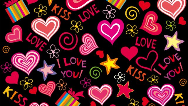 Vibrant Love and Hearts Pattern Artistic Desktop Wallpaper