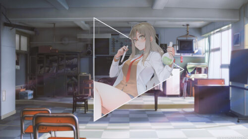 Anime Girl Scientist in Classroom 4K PC Wallpaper
