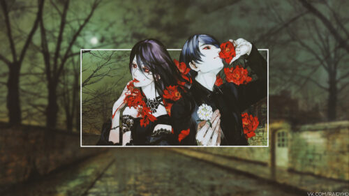 Anime Vampires with Red Flowers Gothic Dark Fantasy 4K Desktop Wallpaper