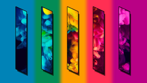 Vibrant Colorful Ink Clouds in Vertical Display Panels Desktop Wallpaper