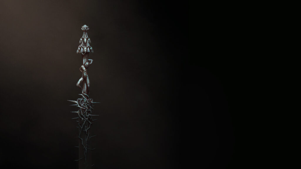 Gothic Sword with Entwined Human Figure Dark Fantasy Art 4K Wallpaper