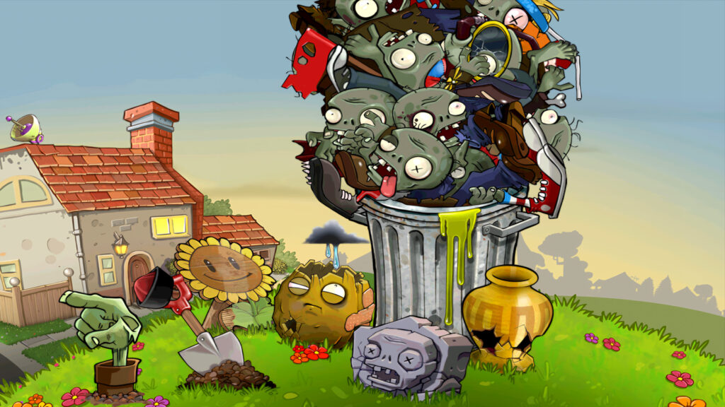 Plants vs Zombies Garden Trash Can Art Desktop Wallpaper